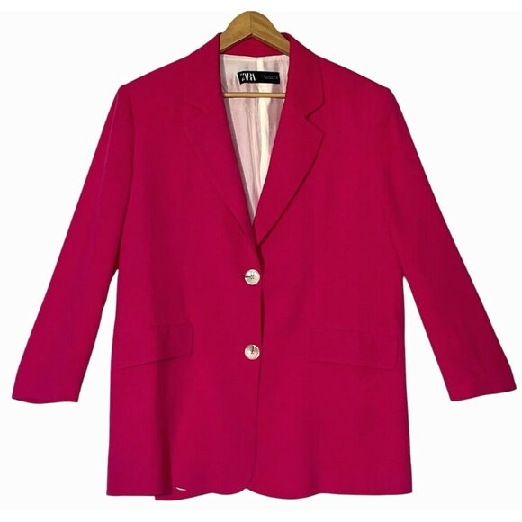 New Zara Raspberry Pink 2 Button Pockets Oversized Blazer Jacket - Picture 1 of 6